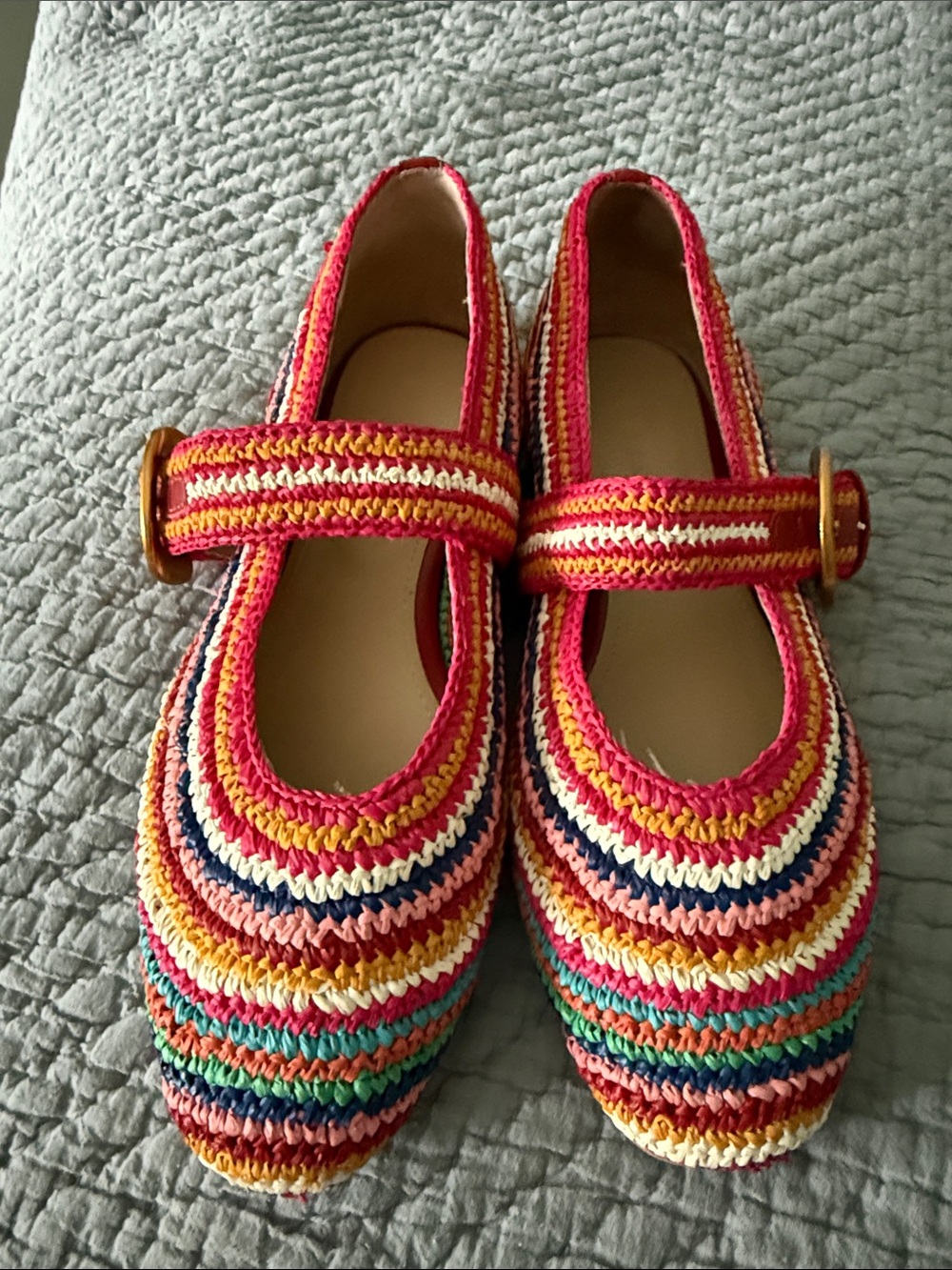 Boden Multicolor Crochet Mary Janes with Pink Straps